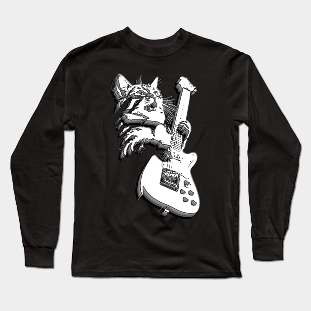 Vintage Rock Cat Playing Guitar lovers guitar player Long Sleeve T-Shirt by masterpiecesai